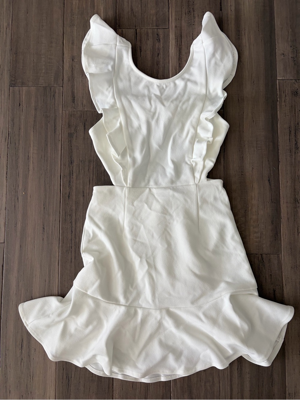 White Ruffle Hem Cutout Mini Dress - Selfie Leslie - size S brand new